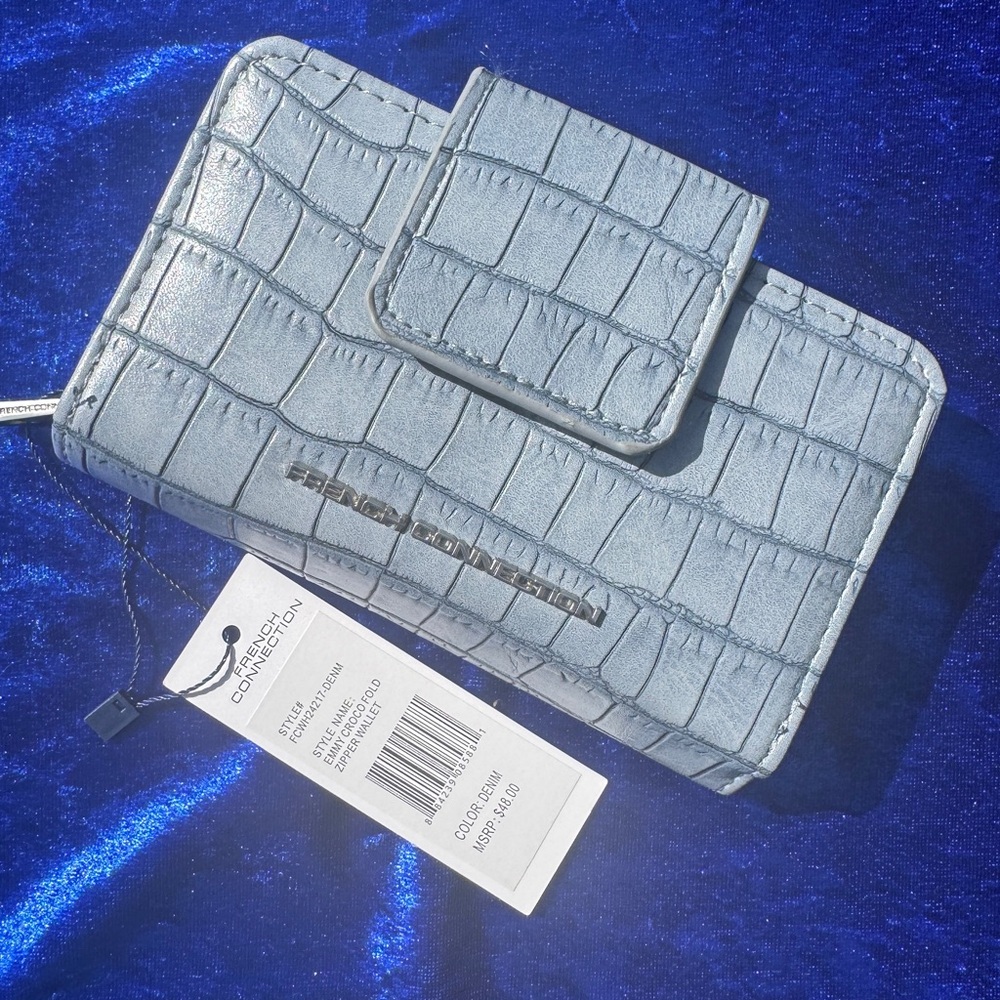 French Connection Blue Croc-Embossed Wallet